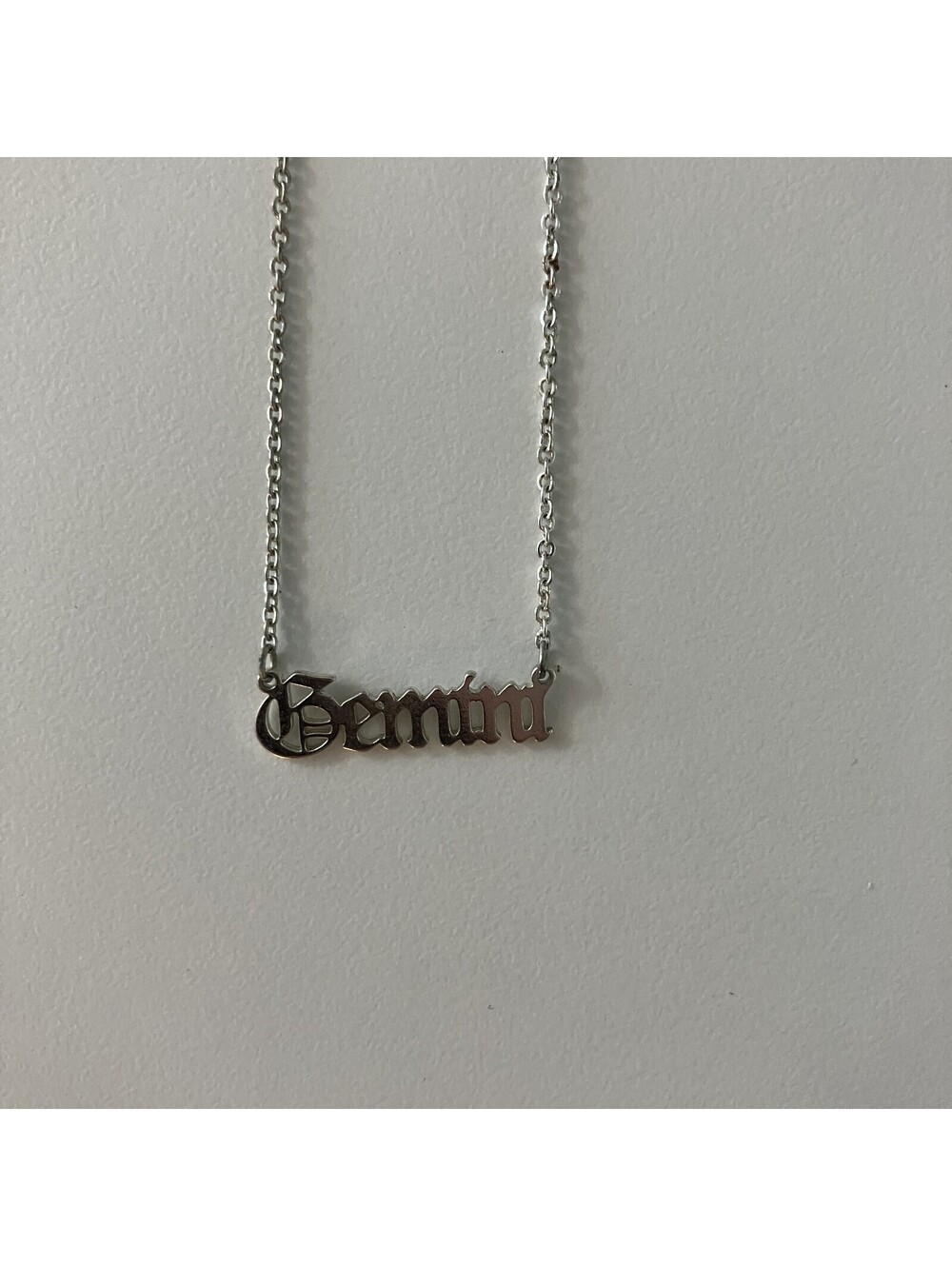 Silver Tone Script Zodiac Sign Gemini Astrology Pendant Necklace Celestial